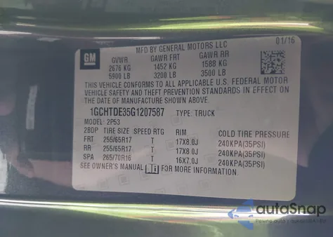 2016 Chevrolet Colorado Z71 z USA, uszkodzony, nr VIN 1GCHTDE35G1207587